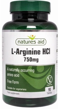 Харчова добавка Natures Aid L-аргінін Hcl 90 таблеток (5023652322097)