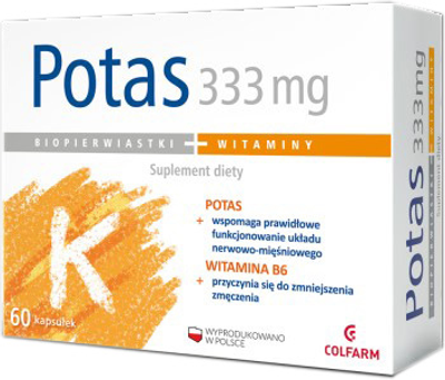 Харчова добавка Colfarm Калій 333 мг 60 капсул Серцево-судинна система (5901130354412)