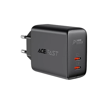Адаптер мережевий ACEFAST A9 |2Type-C, 40W/3A, PD/QC| Black