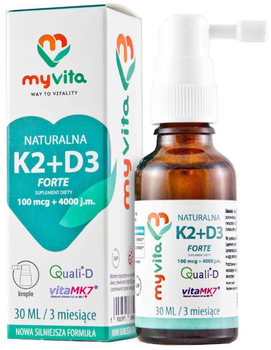 Добавка харчова Myvita Вітамін K2+ D3 2000 Натуральні краплі 30 мл (5903021591579)