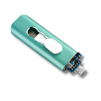 Флеш накопитель для Apple iPhone HighSpeed USB 3.0+micro Usb+lightning, бирюзовый