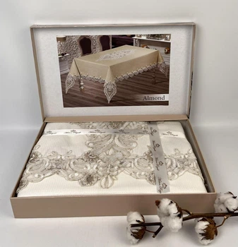 Скатерть с кружевом Maison Royale 160x350 Almond Cappucino
