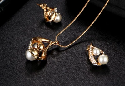 Комплект сережки з підвіскою Primolux "Pearls" - Gold
