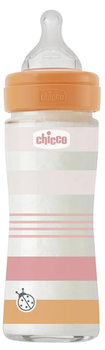 Пляшечка для годування скляна Chicco Well-Being Colors із силіконовою соскою 0м+ 240 мл Рожева (28721.11)