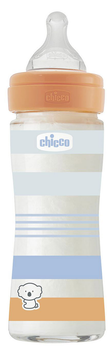 Пляшечка для годування скляна Chicco Well-Being Colors з силіконовою соскою 0м+ 240 мл Блакитна (28721.21)