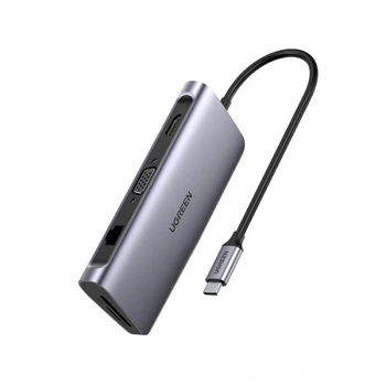 Док-станція USB3.0 Type-C - USB Ugreen CM179 3.0x3/HDMI/VGA/RJ45/SD&TF/PD 40873 Сіра