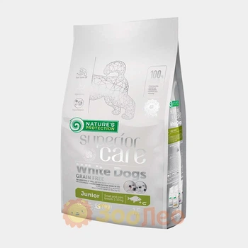 Сухой беззерновой корм Nature's Protection Superior Care White Dogs Grain Free Junior Small and Mini Breeds для щенков малых пород с белой окраской шерсти, с белой рыбой, 1.5 кг