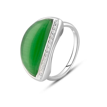 Серебряное кольцо с кошачьим глазом, вес изделия 6,08 гр (2108085)