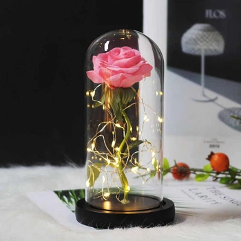 Роза в колбе &nbsp;большая Розовый с LED подсветкой (15578RZC500323) TIN66