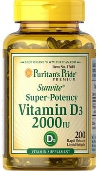 Добавка харчова Puritans Pride Вітамін D3 2000 200 Капсул для імунітету (25077176182)