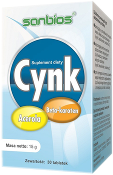 Sanbios Cynk 30 tabletek Odporność Trądzik (5908230845857)