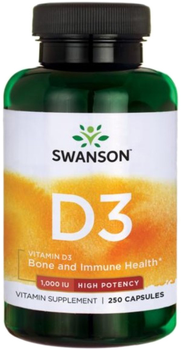 Харчова добавка Swanson Вітамін D3 1000 МО 250 капсул для імунітету (87614110301)