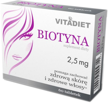 Харчова добавка Vitadiet Біотин 2.5 мг 60 таблеток Гарне волосся (5900425004711)