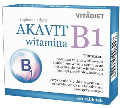 Харчова добавка Vitadiet Akavit Вітамін B1 60 таблеток Нервова система (5900425006227)