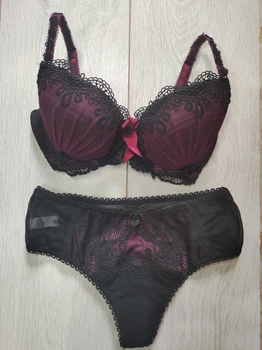 Комплект женского белья Польша PUSH-UP Kinga lingerie de femme BRASIL M1569 85B бордово-чёрный