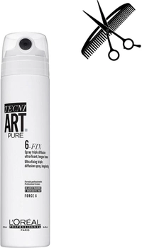 Profesjonalny spray utrwalający bez zapachu L'Oreal Professionnel Tecni.Art Pure 6-Fix z potrójnym sprayem do ultramocnego i długotrwałego utrwalenia 250 ml (0000030162839)