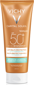 Mleczko do opalania Vichy Capital Soleil Beach Protect Multi-Protection SPF 50+ wodoodporne, z kwasem hialuronowym 200 ml (3337875648530)