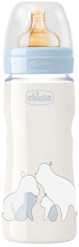 Chicco Original Touch plastikowa butelka do karmienia z lateksowym smoczkiem 4m+ 330 ml niebieski (27634.20)