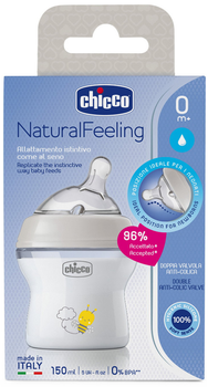 Chicco Natural Feeling plastikowa butelka do karmienia z silikonowym smoczkiem 0+ normalny przepływ 150 ml (81311.30)