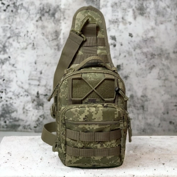Рюкзак сумка тактична військова через плече PIXEL-5 піксель із шевроном патч