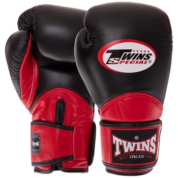 Перчатки боксерские кожаные TWINS BGVL11 VELCRO Цвет: Черный-красный размер: 14 унции