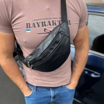 Мужская сумка на пояс на грудь с натуральной кожи универсальная бананка Turtle