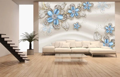 3D Фото Обои PHOTODECOR "Цветы с листочками и стразами"