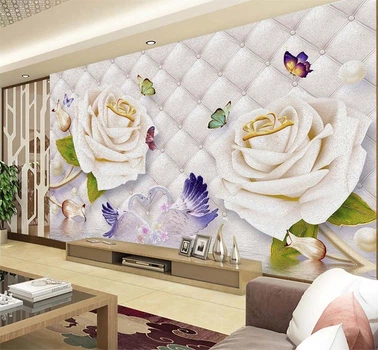 3D Фото Шпалери PHOTODECOR "Троянди та Лебеді з метеликами"