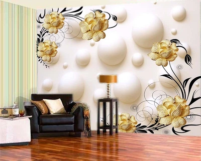 3D Фото Шпалери PHOTODECOR "Золоті троянди та кулі"