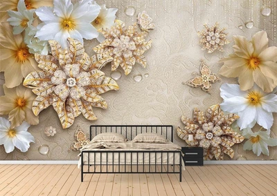 3D Фото Обои PHOTODECOR "3D Цветы со стразами и бабочками"