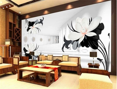 3D Фото Обои PHOTODECOR "Тоннель с черно-белыми цветами"