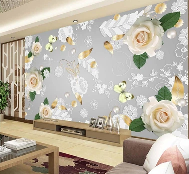 3D Фото Шпалери PHOTODECOR "Троянди з метеликами та перлами"