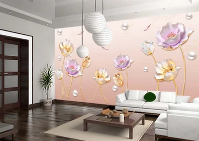3D Фото Обои PHOTODECOR "Маки и жемчуг на персиковом фоне" 1 кв.м.