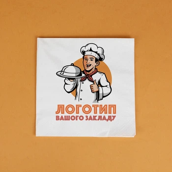 Серветки з друком логотипа eko-kraft 40*40 см - 10 шт Білі Серветки паперові тришарові з принтом повноколірним