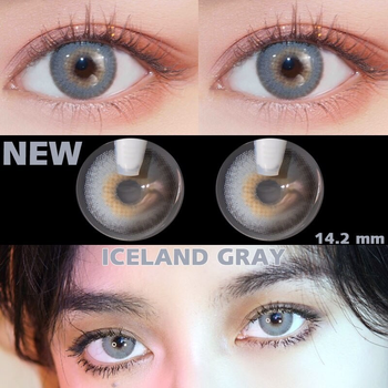 Линзы цветные Eyeshare без диоптрий серо-голубые Iceland Gray + контейнер для хранения