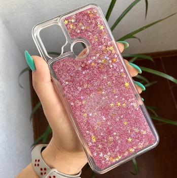 Чехол Glitter для Xiaomi Redmi 9C бампер силиконовый аквариум сердце Розовый