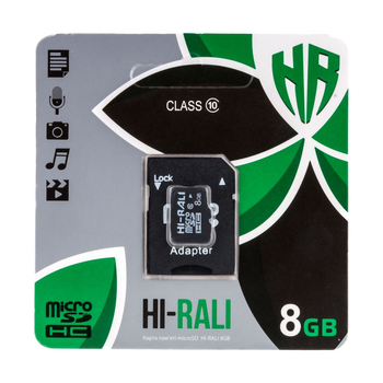 Карта Micro SDHC Hi-Rali память 8gb UHS-1 Class 10 с адаптером Черный