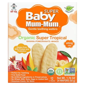 Hot Kid, Baby Mum-Mum, рисові галети, органічні тропічні фрукти, 12 упаковок по 2 шт., 50 г