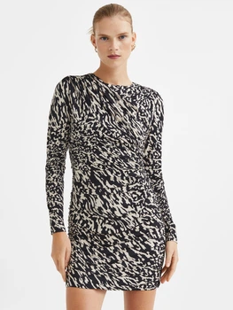 Сукня коротка осіння жіноча H&M 061113104 XS Світло-бежевий/Чорний (6666000246813)