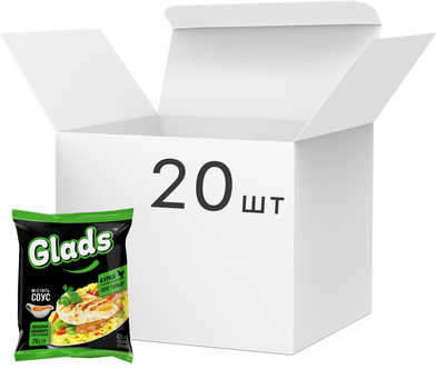 Упаковка Локшини швидкого приготування Reeva Glads зі смаком Курки та соусом 75 г х 20 шт (4820179258738)