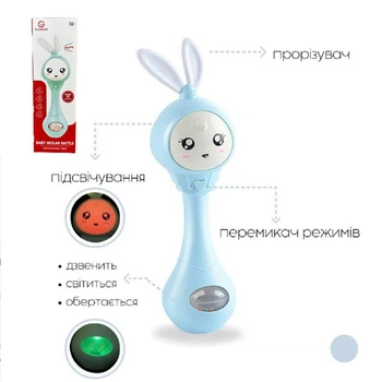 Інтерактивне музичне брязкальце Baby Molar Rattle sobebear YL 5505 прорізувач для зубів Зайчик блакитний