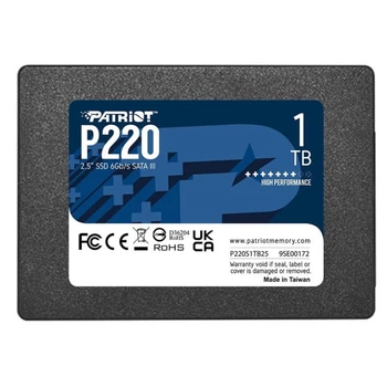 Твердотельный накопитель SSD Patriot P220 1TB 2.5" 7mm SATA III TLC для ПК (31A31841198F)