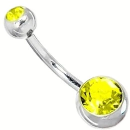 Серьга для пирсинга пупка Shine из медицинской стали желтые камни