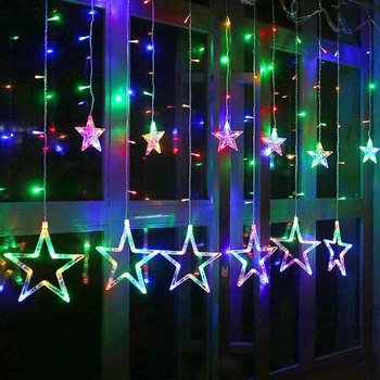 Новорічна світлодіодна гірлянда шторка дощ "Зірки" YS-84005 138 LED USB 2.5х2м (мультиколор) + пульт ДК TwinkleStar