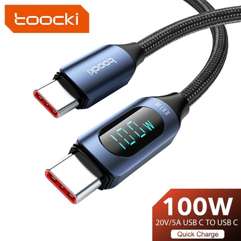Кабель Toocki Type-C – Type-C PD 100W (20V/5A) LED дисплей быстрая зарядка для ноутбуков смартфонов планшетов 1000мм BLUE (690434096821)