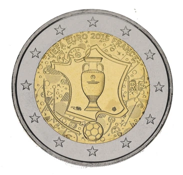Монета Франция 2 евро 2016 Биметалл UNC Чемпионат Европы по футболу 2016 во Франции. УЕФА