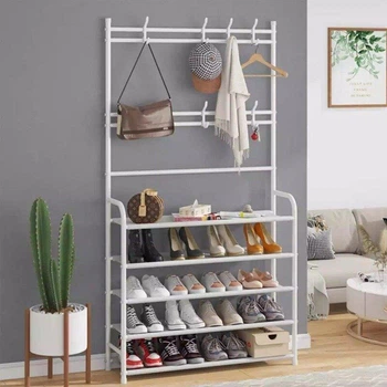 Вешалка для одежды в прихожую с полками New simple floor clothes rack для обуви Белый (ICL44)