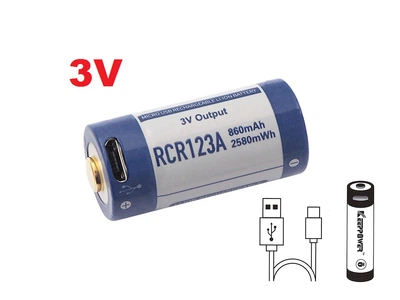 Акумулятор літієвий Li-Ion Keeppower 860mAh, 3В, із захистом, з функцією зарядки USB, RCR123A (100087762)