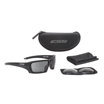 Балістичні, тактичні окуляри ESS Rollbar Silver Logo Kit із лінзами: Прозора / Smoke Gray. Колір оправ: Чорний. ESS-EE9018-03