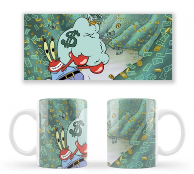 Чашка белая керамическая Sponge Bob Mr.Krabs Money Губка Боб Мистер Крабс Деньги ABC